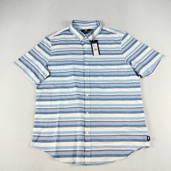 Vineyard Vines Shirt Mens Large Slim Fit Murray Down Harbor Stripe 1W3854 Linen - Picture 1 of 13